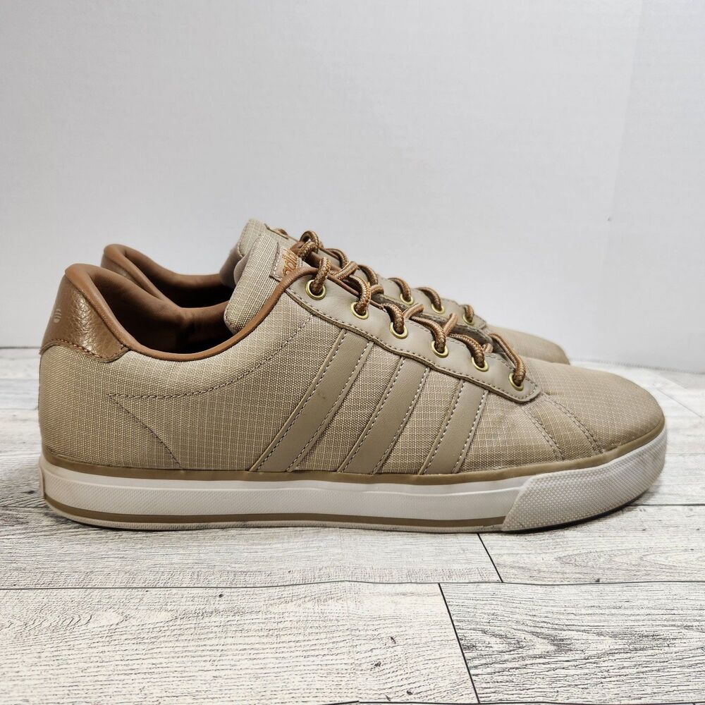 Adidas Neo Daily Nylon Leather Sneakers Men's Size 10.5 Ortholite Tan 3 Stripes